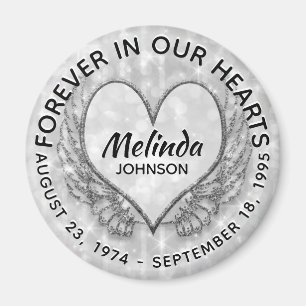 Custom Memorial Angel Wings and Heart Magnet