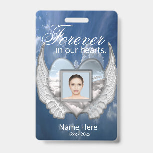 Custom Memorial Angel Wings Heart Add Photo Badge