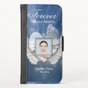 Custom Memorial Angel Wings Heart Add Photo iPhone X Wallet Case