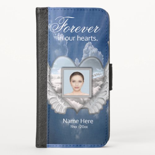 Custom Memorial Angel Wings Heart Add Photo iPhone X Wallet Case