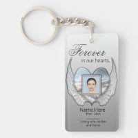 Custom Memorial Angel Wings Heart Add Photo Keychain
