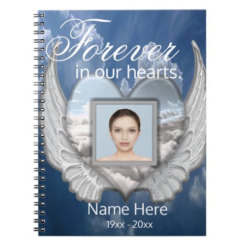 Custom Memorial Angel Wings Heart Add Photo Notebook