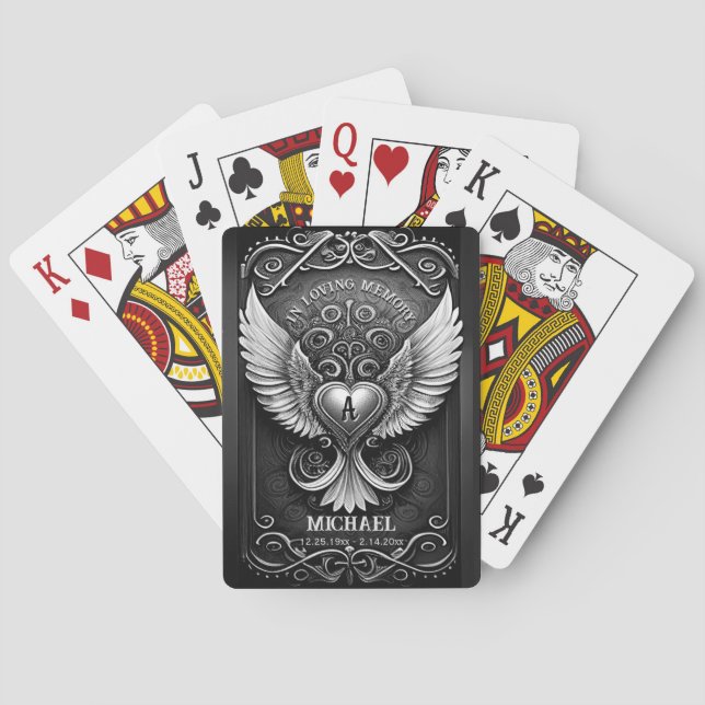 Custom Memorial Angel Wings Heart Mongram Playing  Poker Cards (Back)