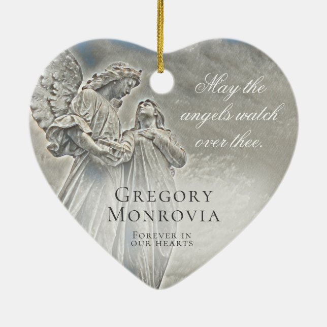 Custom Memorial Angels Watching Over Ceramic Ornament (Back)
