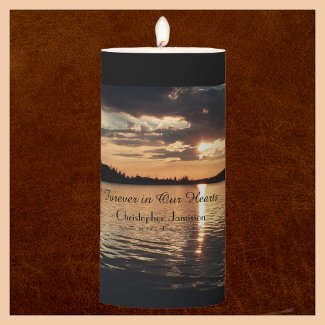 Custom Memorial Candle Golden Sunset at Lake