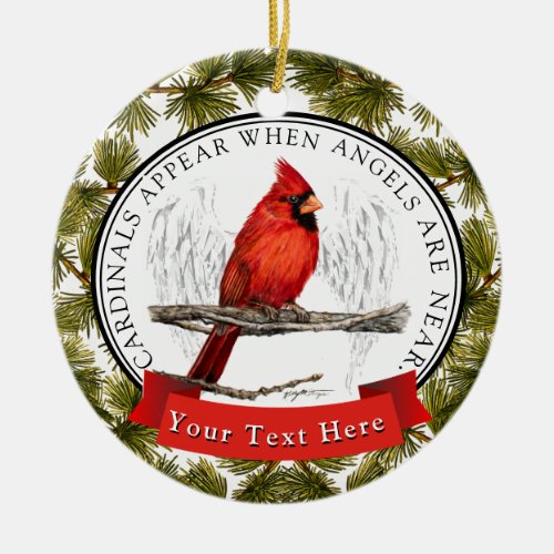 Custom Memorial Cardinal and Angels Ceramic Ornament