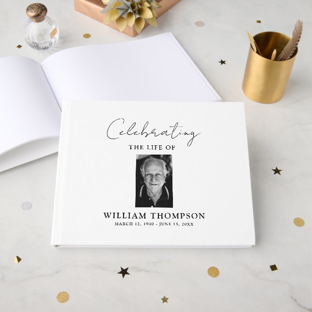 Custom Memorial Celebrating Life Of Photo Funeral  Guest Book (Front Open)