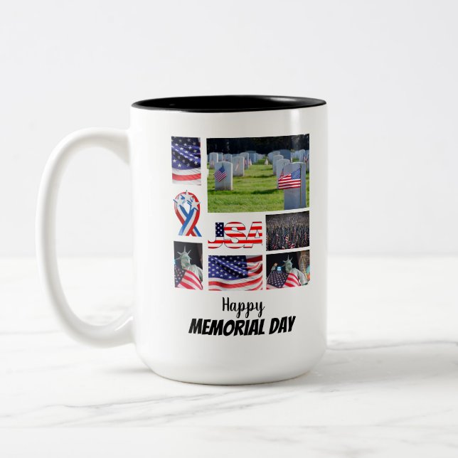Custom Memorial Day 8 Photo Collage  Two-Tone Coffee Mug (Left)