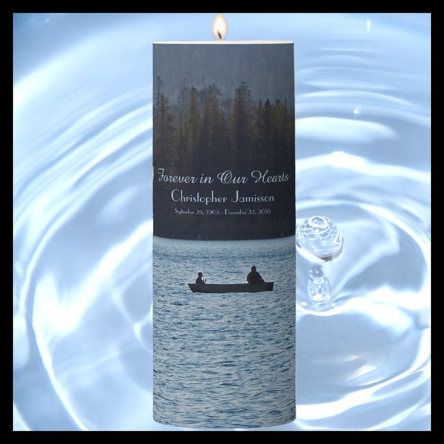 Custom Memorial Fishermen Silhouette Pillar Candle (Creator Uploaded)