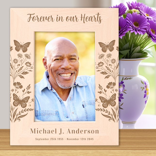 Custom Memorial Floral Forever Hearts Wood Photo Engraved Frames (Creator Uploaded)