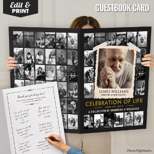 Custom Memorial Guest Book, Funeral Photo Collage Card