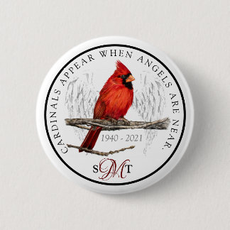 Custom Memorial Initials Cardinal and Angels Near Button