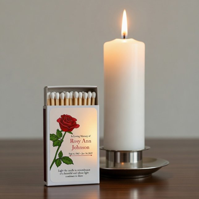 Custom Memorial Matchbox with a Red Rose  Matchboxes (Creator Uploaded)