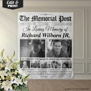 Custom Memorial Newspaper Backdrop with Photos