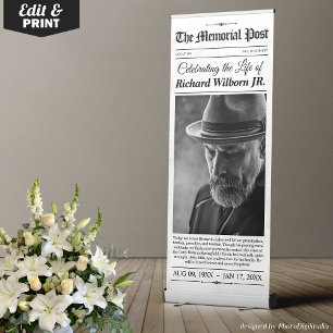Custom Memorial Newspaper In Loving Memory Funeral Retractable Banner