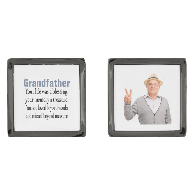 Custom Memorial Photo Grandfather Groom Cufflinks (Front)