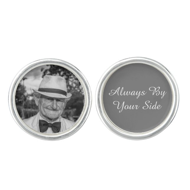 Custom Memorial Photo Groom Classic Silver Gray Cufflinks (Front)