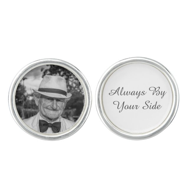 Custom Memorial Photo Groom Classic Silver Gray Cufflinks (Front)
