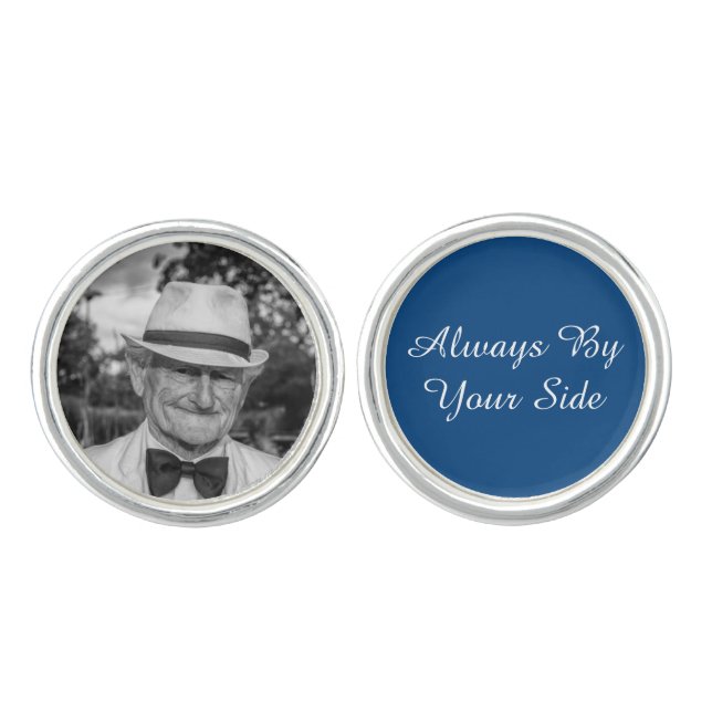 Custom Memorial Photo Groom Elegant Navy Blue Cufflinks (Front)