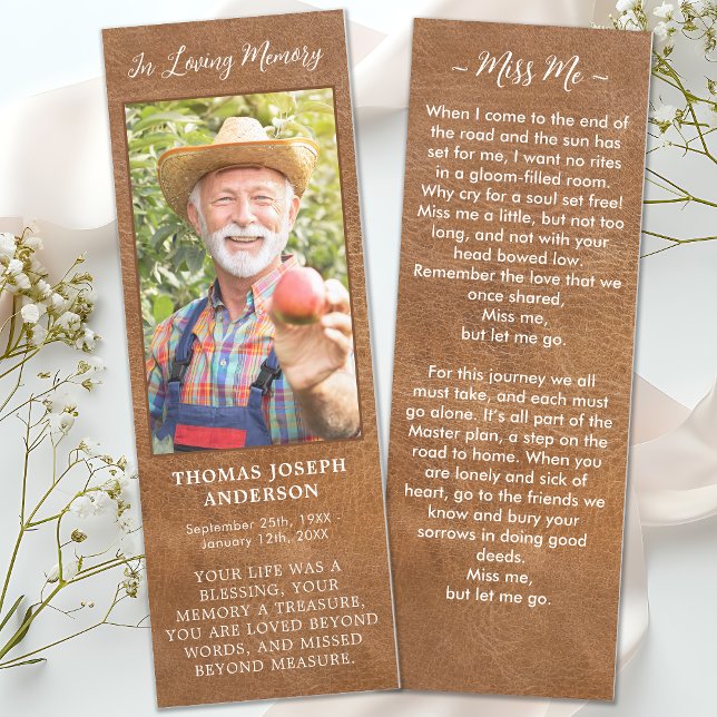 Custom Memorial Photo Leather Funeral Prayer Card Bookmarks (Creator Uploaded)