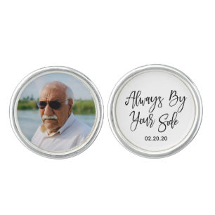 Custom Memorial Photo Text Groom Black Script Cufflinks