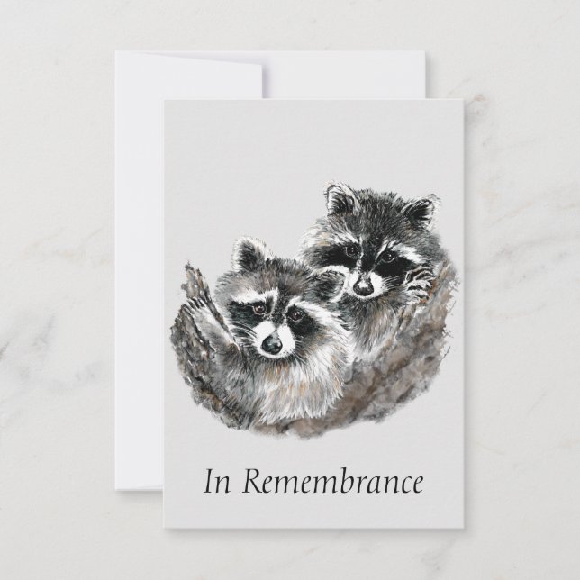 Custom Memorial Service Cute Cuddling Raccoon Invitation (Front)