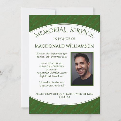 Custom  MEMORIAL SERVICE  Funeral GREEN Invite