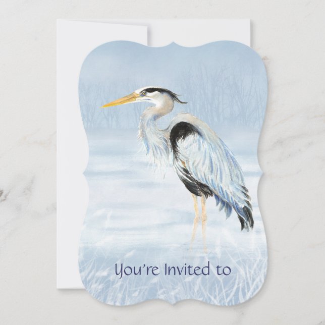Custom Memorial Service Invite Blue Heron Bird (Front)