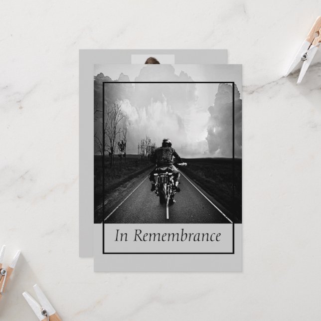 Custom Memorial Service Motorcycle Biker Chopper Invitation (Front/Back In Situ)