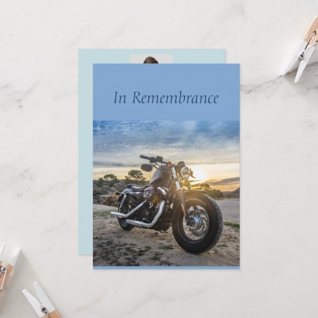Custom Memorial Service Motorcycle Biker Chopper Invitation (Front/Back In Situ)