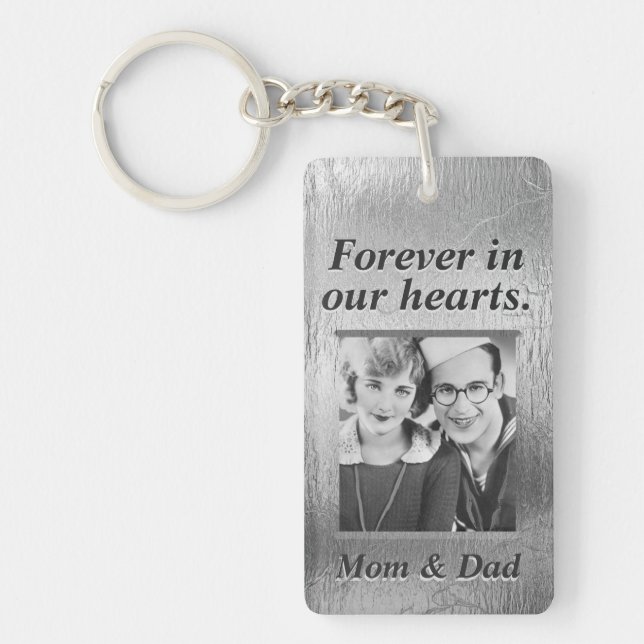 Custom Memorial Silver Look Mom & Dad Keychain (Front)