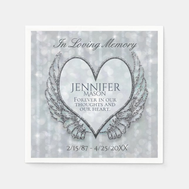 Custom Memorial Template Heart Wings Paper Napkins (Front)