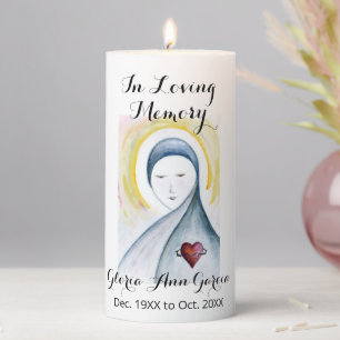 Custom Memorial Virgin Mary Watercolor Pillar Candle