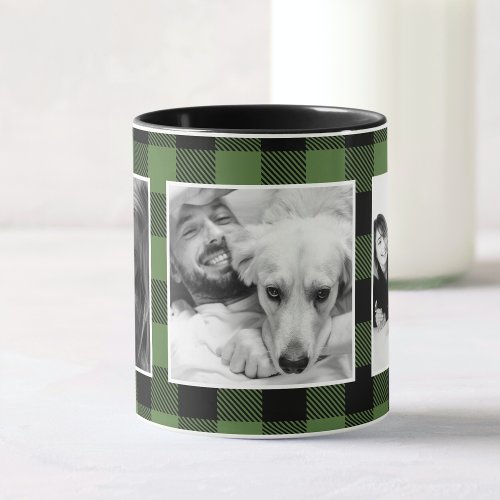 Custom Memories Photo Buffalo Plaid Pattern Green Mug