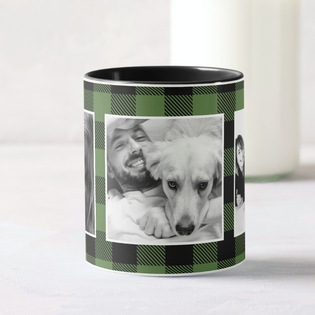 Custom Memories Photo Buffalo Plaid Pattern Green Mug (Creator Uploaded)