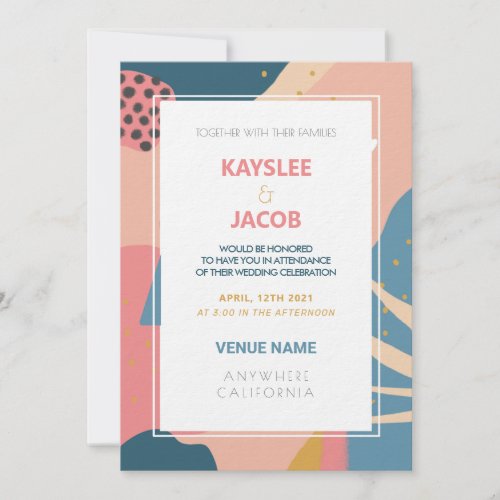 Custom Memphis Style Abstract Gold Pink  Teal Invitation