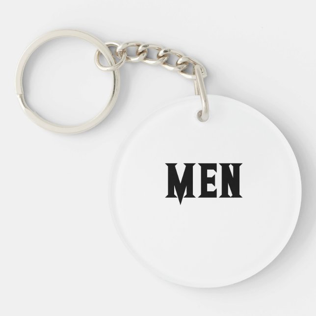 Custom Men Text Black Color Text White Background Keychain (Front)
