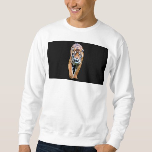Custom Mens Basic White Sweatshirt Walking Tiger