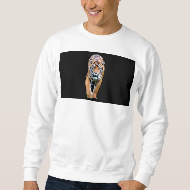 Custom Men's Basic White Sweatshirt Walking Tiger (Front)