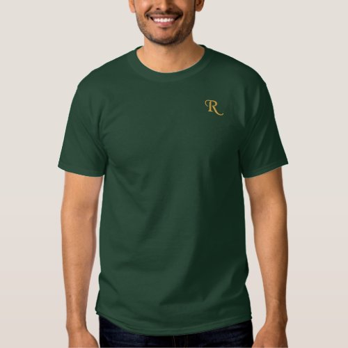 Custom Mens Gold Monogram Initials Christmas Green Embroidered T_Shirt