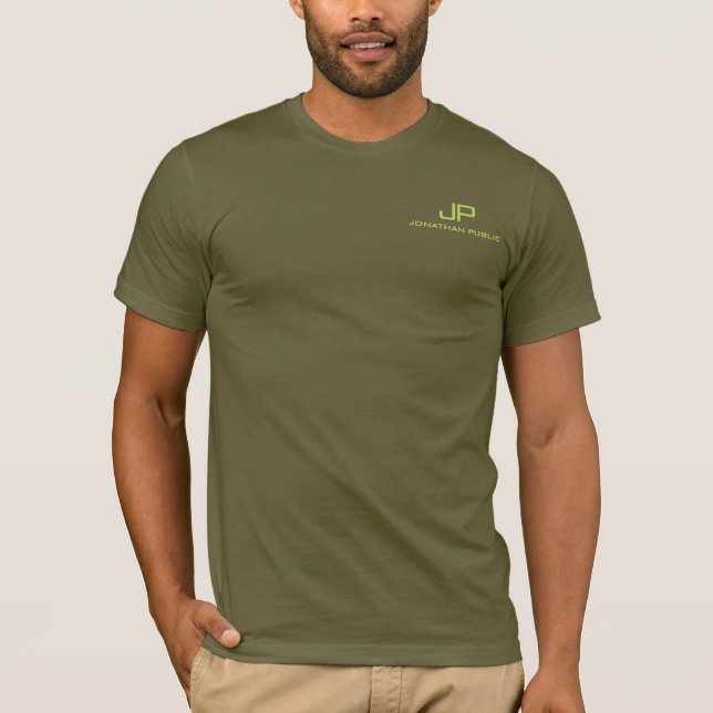 Custom Mens Monogram Army Green Elegant Modern T-Shirt (Front)