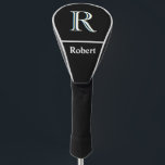 Custom Men's Monogram with Name Black White Golf Head Cover<br><div class="desc">This sophisticated design feature unique three-color lettering for the Monogram. Look closely and you will for yourself. That is a part of what makes this almost one-of-a kind -- for yourself or as a special gift. Black and white, with accentsa nd with a custom monogram and First name -- makes...</div>