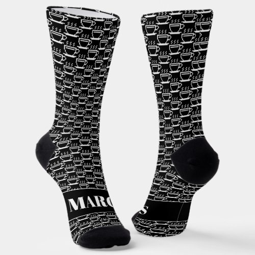 Custom mens socks with cool coffee cup pattern