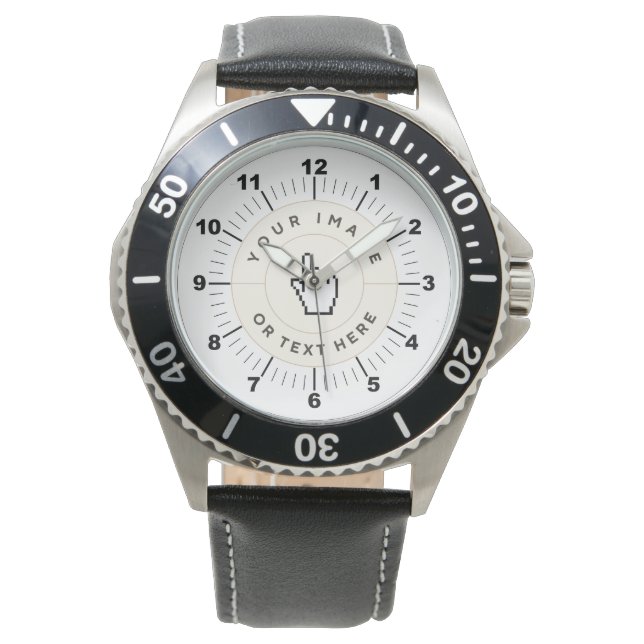CUSTOM Men's Stainless Steel Black Leather Watch (Front)