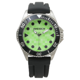 Custom men&#39;s watch with cool green pixelated dial