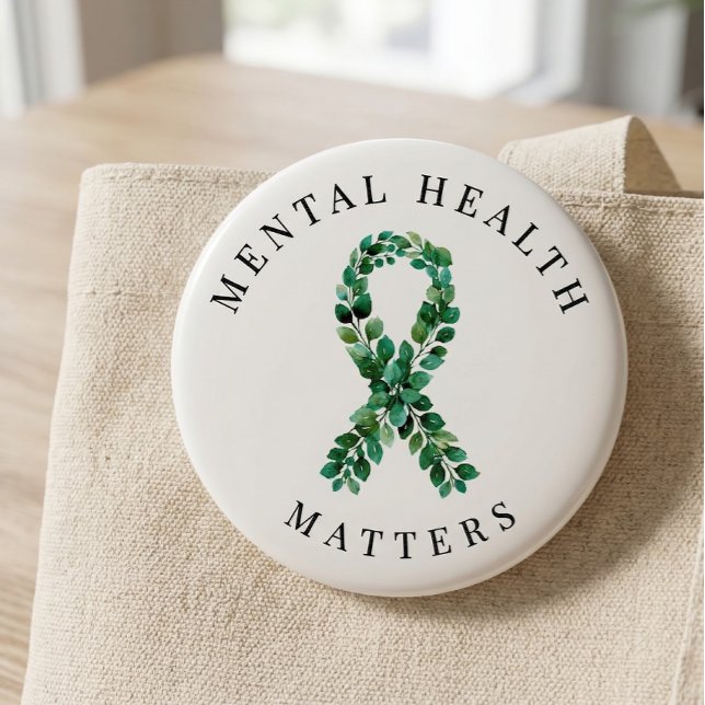 Custom Mental Health Matters Botanical Ribbon Button (custom_mental_health_matters_botanical_ribbon)
