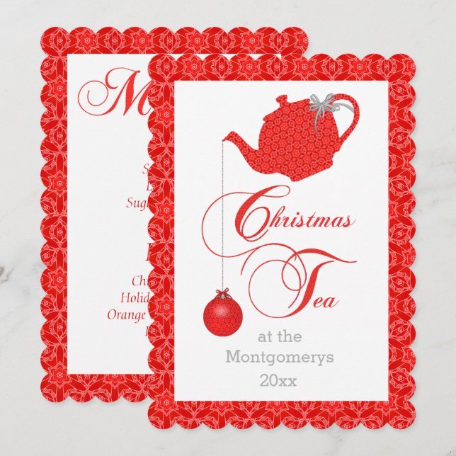 Custom Menu Red Lace Christmas Tea Party Invitation (Front/Back)