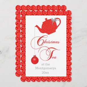 Custom Menu Red Lace Christmas Tea Party Invitation