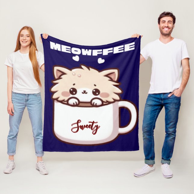 Custom Meowffee Cute Coffee Cat Fleece Blanket (In Situ)