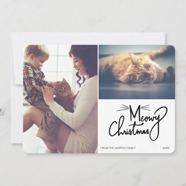 Custom Meowy Christmas 2 Photo Holiday Card | Zazzle